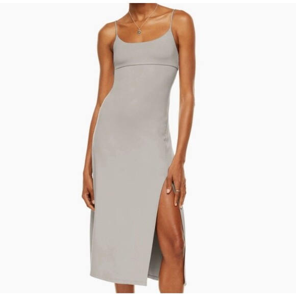 Aritzia Wilfred Dress Dreamweaver Ardoise Gray Midi Large Minimal Slit Lace-Up - Picture 1 of 12